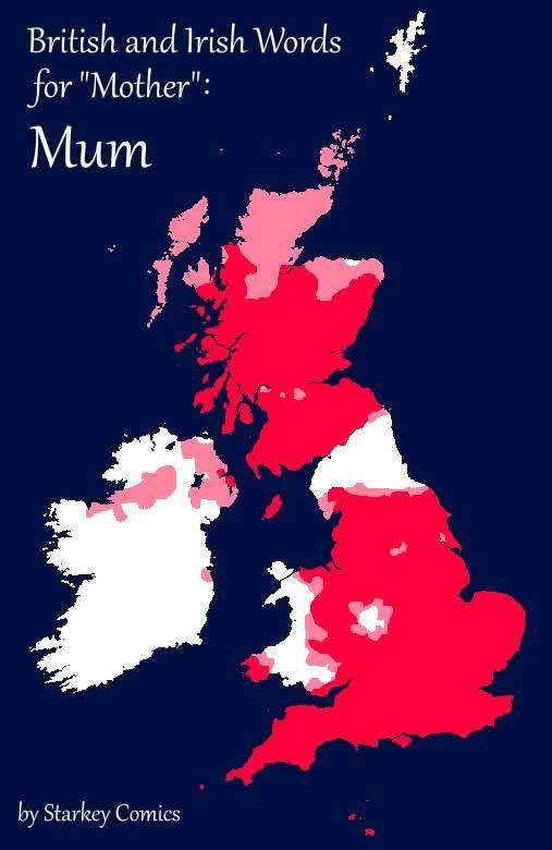 Seven maps showing what people call ‘mother’ around Britain and Ireland. 

I think these are likely to provoke debate…

1/2

Maps by <a href="/Starkey_Comics/">Starkey Comics</a>