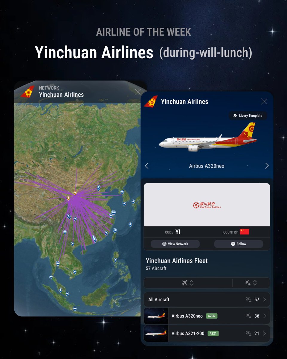 airline_sim's tweet image. ✈️ AIRLINE OF THE WEEK ✈️ May.7th

🇫🇯 Polynesian Air
Tag: crack-tent-grew
Hub: Daniel K. Inouye Int'l Airport

🇨🇦 Aurora
Tag: develop-star-business
Hub: Toronto Pearson Int'l Airport

🇨🇳 Yinchuan Airlines
Tag: during-will-lunch
Hub: Yinchuan Hedong Int'l Airport