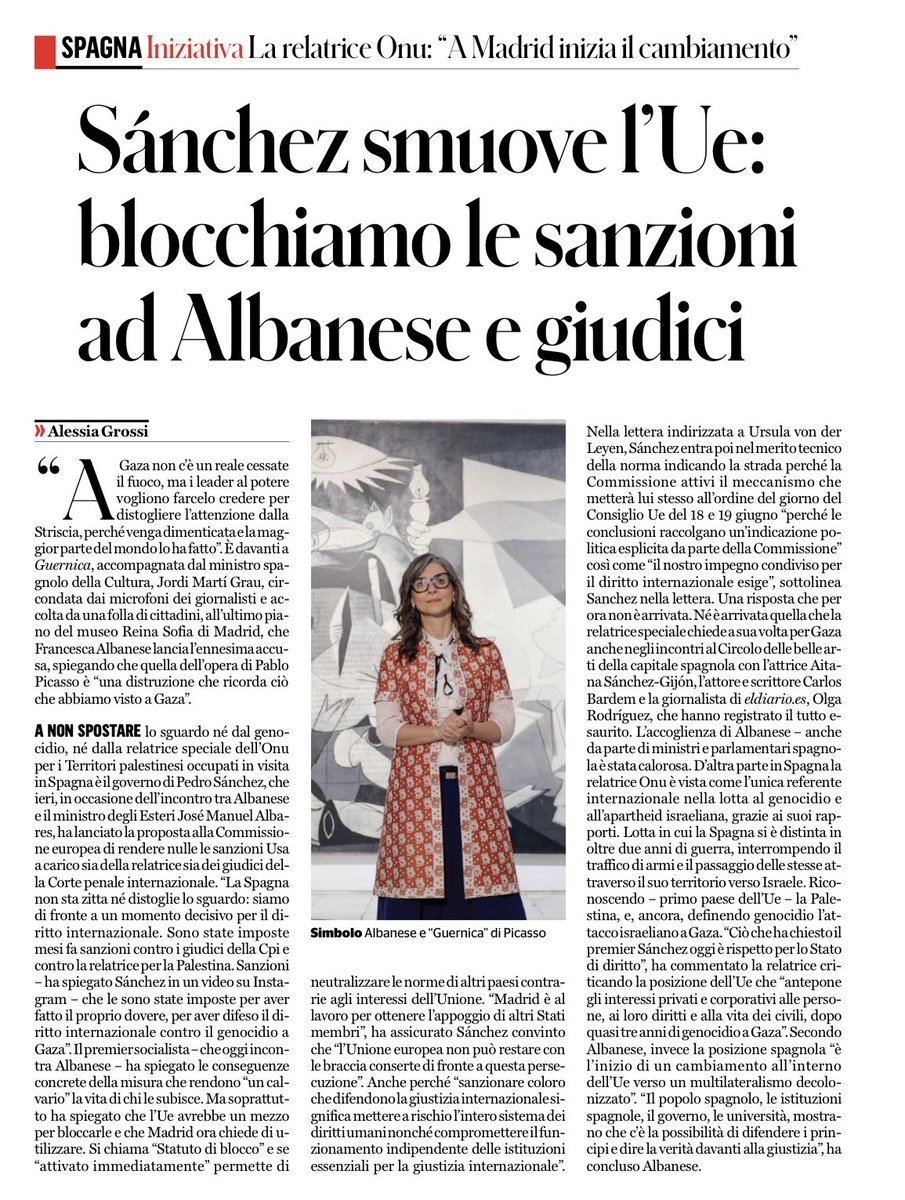 Sánchez smuove l’UE: blocchiamo le sanzioni ad Albanese e giudici. Ben fatto! In Italia dalle istituzioni niente da dire?
