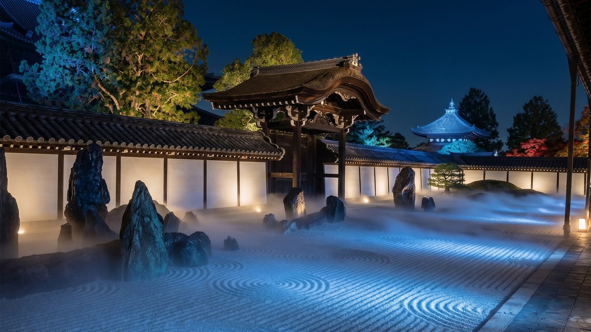 kyo_kanko's tweet photo. ＼初夏の爽風を感じるサウンドアートナイト／
🌿VIE presents ZEN NIGHT 東福寺✨

臨済宗大本山東福寺で「夜間プレミアム拝観」が行われます🌙
青もみじに色づく山内をニューロミュージックに包まれて歩行禅。青もみじのライトアップのほか、重森三玲作庭の方丈庭園に出現する大規模な雲海など、音と静寂、光と影を楽しむサウンドアートナイトイベントです。

［POINT］
🔹通天橋からライトアップされた1000本以上の青もみじが楽しめます👀
🔹VIEが開発する科学的に実証された脳をととのえる音楽「ニューロミュージック」を聴きながら回廊を巡ります🎶
🔹国内最古・最大の禅堂で、脳波計を装着し、自分の脳状態がリアルタイムで音声と映像として可視化される体験型瞑想空間を体感！

開催日時：5/29(金)～7/5(日)19:00～21:30

▼詳細はこちら
https://t.co/kpY0WIKFKd