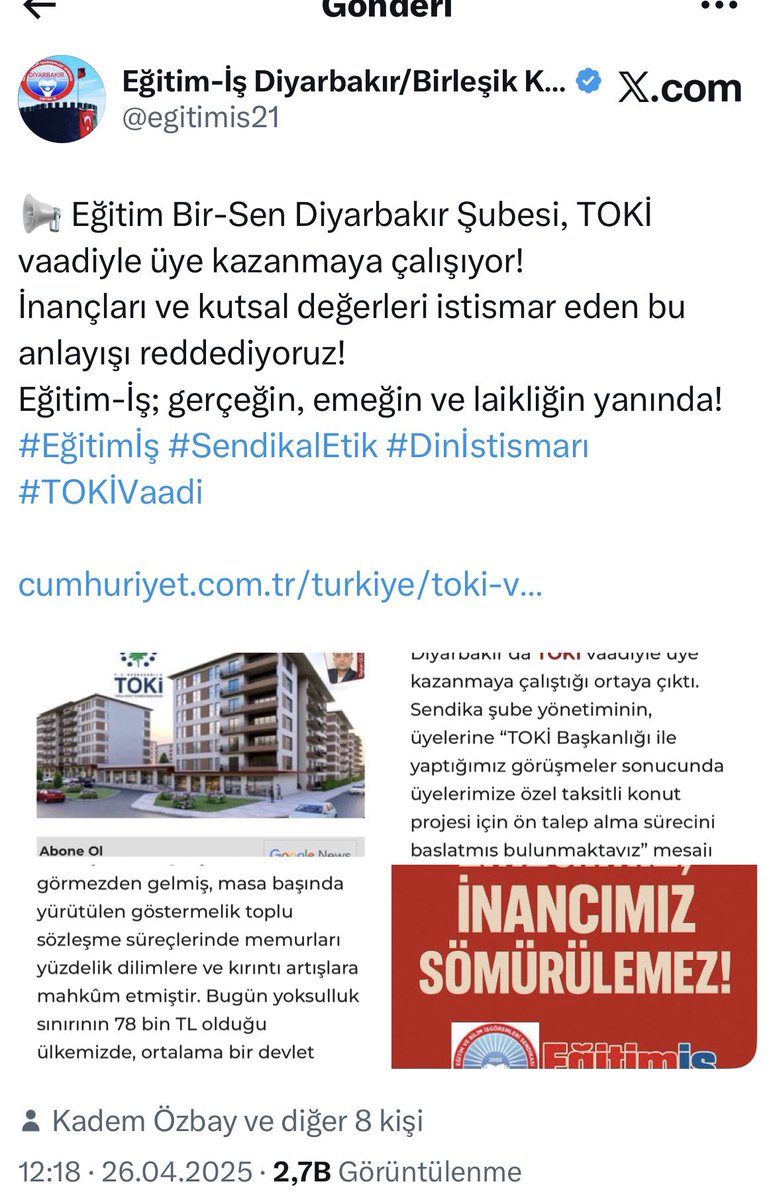Eğitim-İş Diyarbakır/Birleşik Kamu İş Diyarbakır tweet media