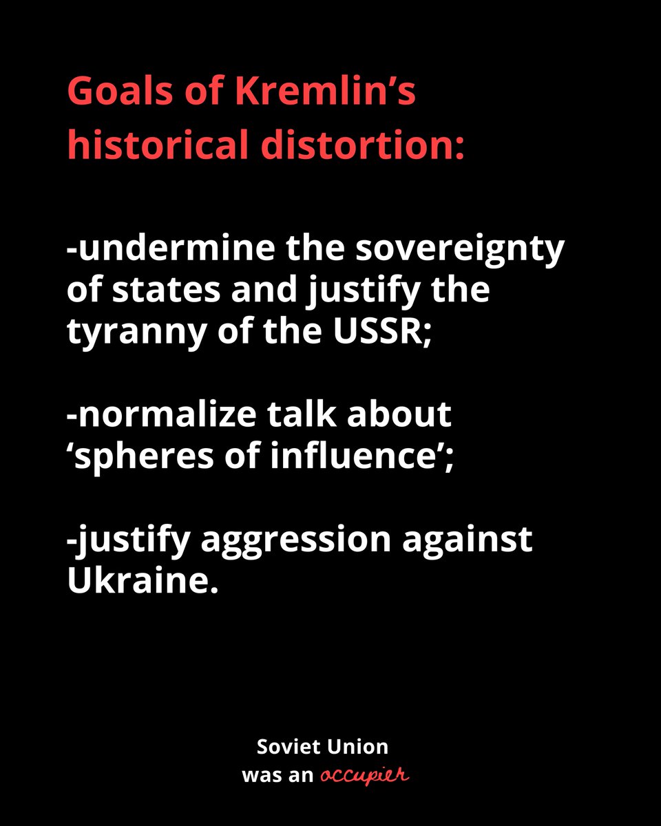 History tells that brutal dictators must be stopped until the price gets too high. Kremlin publicly embraces the USSR's crimes as its legacy. No amount of historical distortion can vindicate the Soviets' own role as occupiers. Occupation is not liberation. #WordsMatter