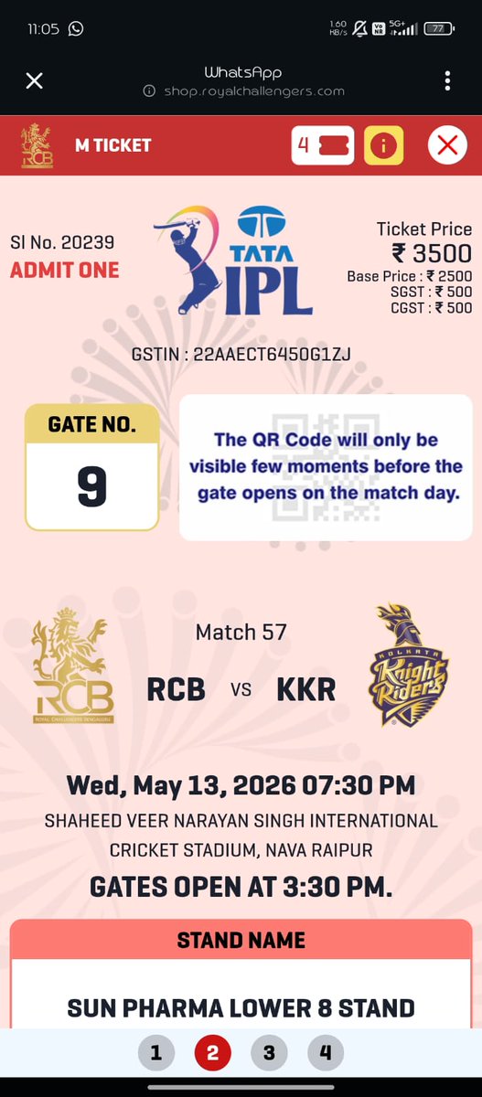 ig_kaniz's tweet photo. Hey everyone,

I’m looking to sell 4 tickets for the RCB vs KKR match happening in Raipur on May 13.
Stand: SUN PHARMA LOWER 8 STAND
Seats: Y89-92 (together)
Quantity: 4 tickets
Price: ₹14,000 total (exact MRP, not looking for profit)
Price can be negotiable .

DM Me. https://t.co/uNu0TujaYO