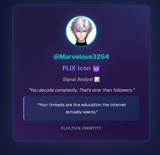 Marvelous3254's tweet photo. vibe coding really changed everything 😂

had an idea for a https://t.co/R6vbQPbJS8 identity trend, used AI + frontend tools and shipped it fast

input your X username → get a collectible-style FLIX identity card instantly 👇

https://t.co/yIzKz6jXqQ

QUOTE YOURS https://t.co/HPIPBQIpoX