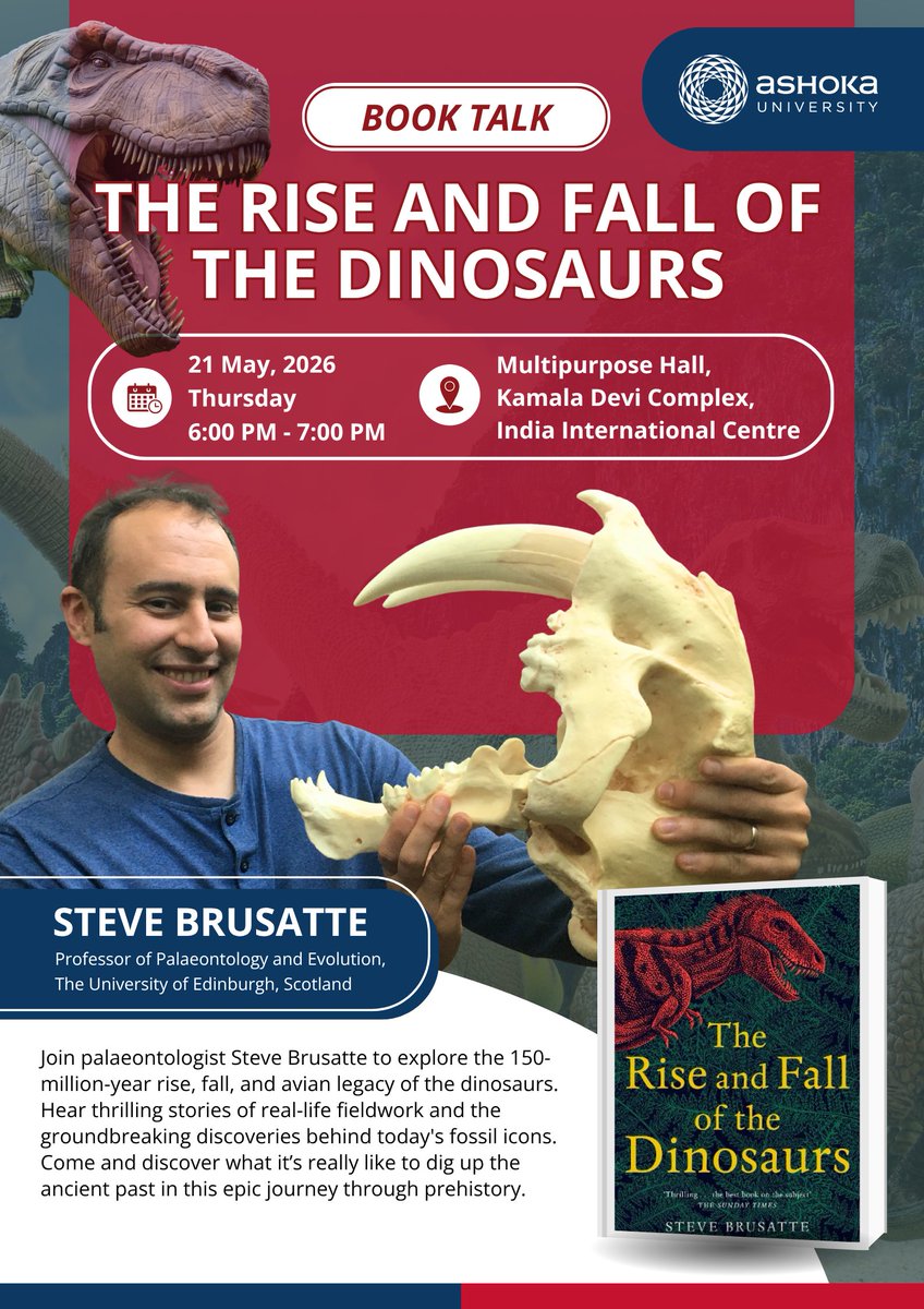 SteveBrusatte's tweet photo. India! I'm visiting Delhi for the first time, and on May 21 will give a public talk on dinosaurs at the India International Centre. Join us! 
Registration details below. It's free!⬇️ https://t.co/SmjDUOYqsh
