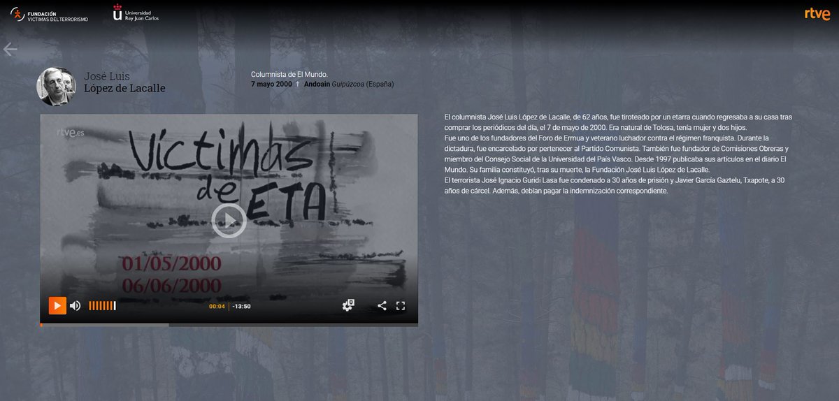 _FundacionVT's tweet photo. Siempre en la #memoria. El 07-05-2000, JOSÉ LUIS LÓPEZ DE LA CALLE, columnista @elmundoes, fue asesinado en Andoáin por #ETA. Regresaba a su casa tras comprar los periódicos y un etarra le disparó. Era uno de los fundadores del Foro de Ermua. Tenía 62 años
https://t.co/SW3dkN2JA2 https://t.co/ehxBIeJ0jI