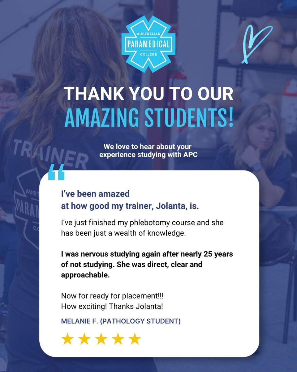 AustParamedical's tweet photo. Swipe through to hear directly from APC students across Australia about the trainers, workshops, and supportive environment that made an impact on their journey 🚑🩺 https://t.co/WuAIp6Pkhe 

#AustralianParamedicalCollege #APC #StudentReviews https://t.co/0nBoIUqiK3