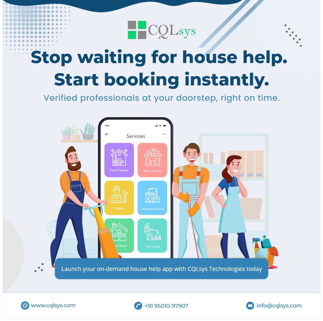 CqlsysTech's tweet photo. 🏠 Smart house help apps with instant booking, verified professionals &amp; real-time tracking 📲✨

Built for seamless service and business growth by CQLsys Technologies 🚀

#AppDevelopment #OnDemandApp #TechSolutions https://t.co/nmMbkss8ch