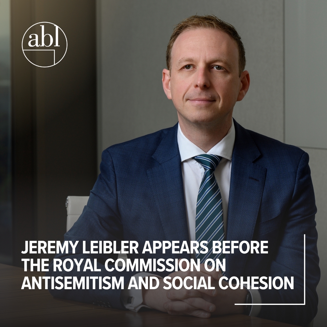 ABLLaw's tweet photo. ABL partner Jeremy Leibler appeared before the Royal Commission on Antisemitism and Social Cohesion, giving evidence on the impact of antisemitism on Jewish Australians. Read more:  https://t.co/j15IvCc41I https://t.co/giVBmupdjn
