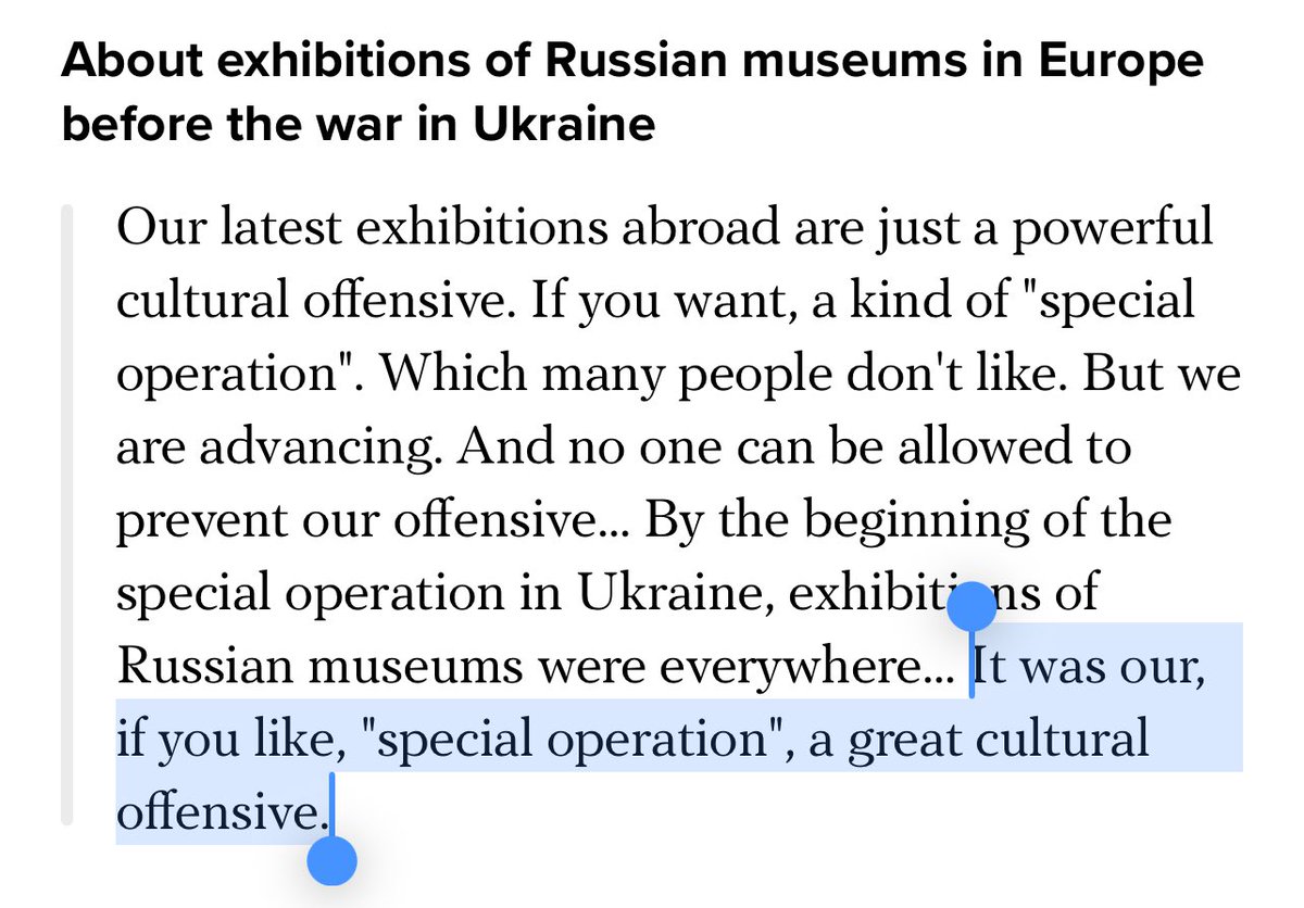 Separate arts &amp; politics, meanwhile this is the director of the Russian Hermitage museum right after Russia invaded: