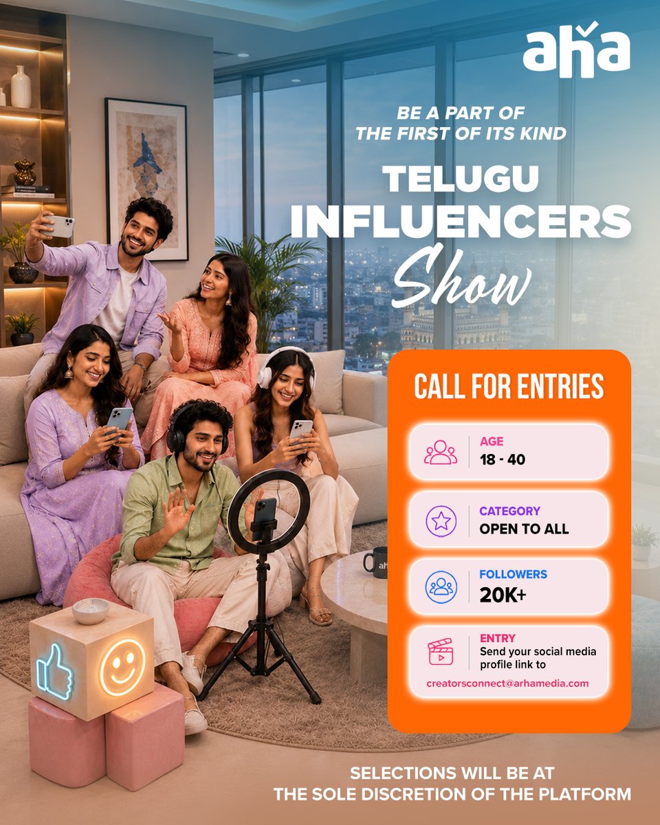 ahavideoIN's tweet photo. Ready to make your mark?
Be a part of the first-ever Telugu Influencer Show and showcase your talent to the world! 🔥
If you’ve got the creativity, the vibe, and the audience - this is your moment. ✨
Send in your entries now!
#TeluguInfluencerShow #CallForEntries #aha https://t.co/Wed2DKgVlw