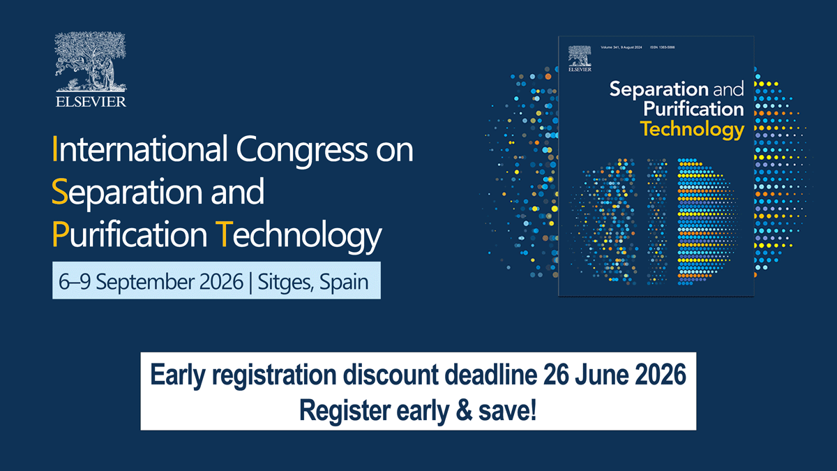 SepPurifTech's tweet photo. 📢Time to register #ISPT2026. Join the global separation &amp; purification community in Sitges, 6–9 Sept 2026.

✍ Abstract submission is still open for posters only.

Early registration discount ends 26 June

https://t.co/guWxL10Lgg https://t.co/mq2YXP4aCR