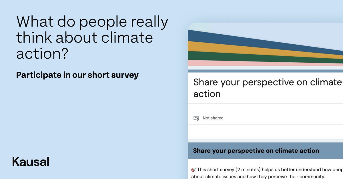 kausaltech's tweet photo. Do people still care about climate change?

Share your view in our 2-minute survey:👉 https://t.co/e7pBa9wNEw

#climatechange #climateaction #survey https://t.co/1qq4uODpXy