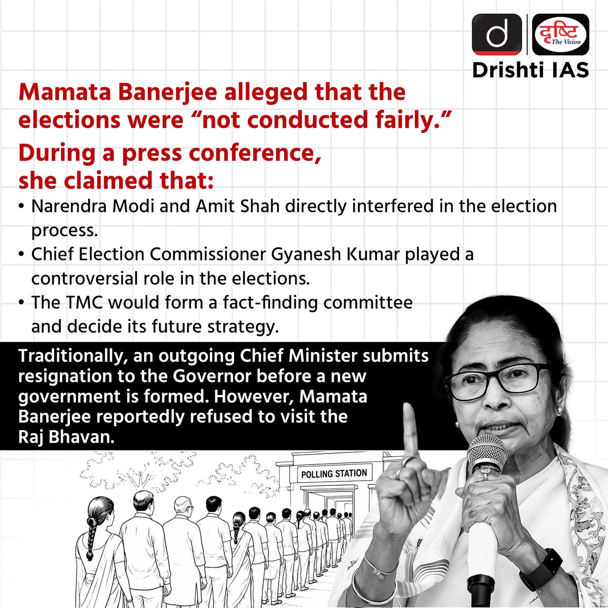 drishtiiaseng's tweet photo. Can a Chief Minister continue in office after electoral defeat?
What role can the Governor play in such a situation?
And what does the Constitution actually say?
#MamataBanerjee #WestBengalPolitics #IndianConstitution #Article164 #Article172 #GovernorPower #FloorTest #PresidentRule #WestBengalElection2026 #DrishtiIAS