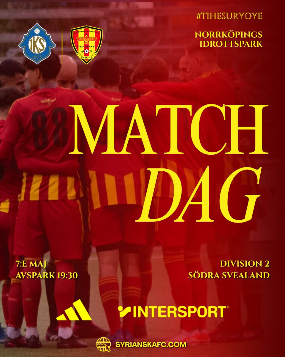 SyrianskaFC's tweet photo. ▪️ MATCHDAG
⚽️ IK Sleipner 🆚 Syrianska FC
📌Idag, 7:e maj, kl 19:30 - Division 2 Södra Svealand
🏟 Norrköpings Idrottspark

Tillsammans mot seger! #tihesuryoye https://t.co/aYmnQoVnrh