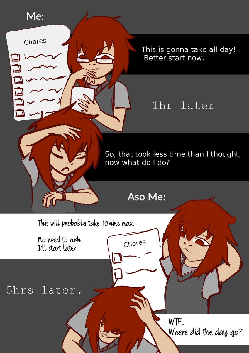 samsarafox's tweet photo. Time blindness is a constant issue. 

#digitalart #comic #cartoon #characterartist #art https://t.co/0j8MNfF8Sx