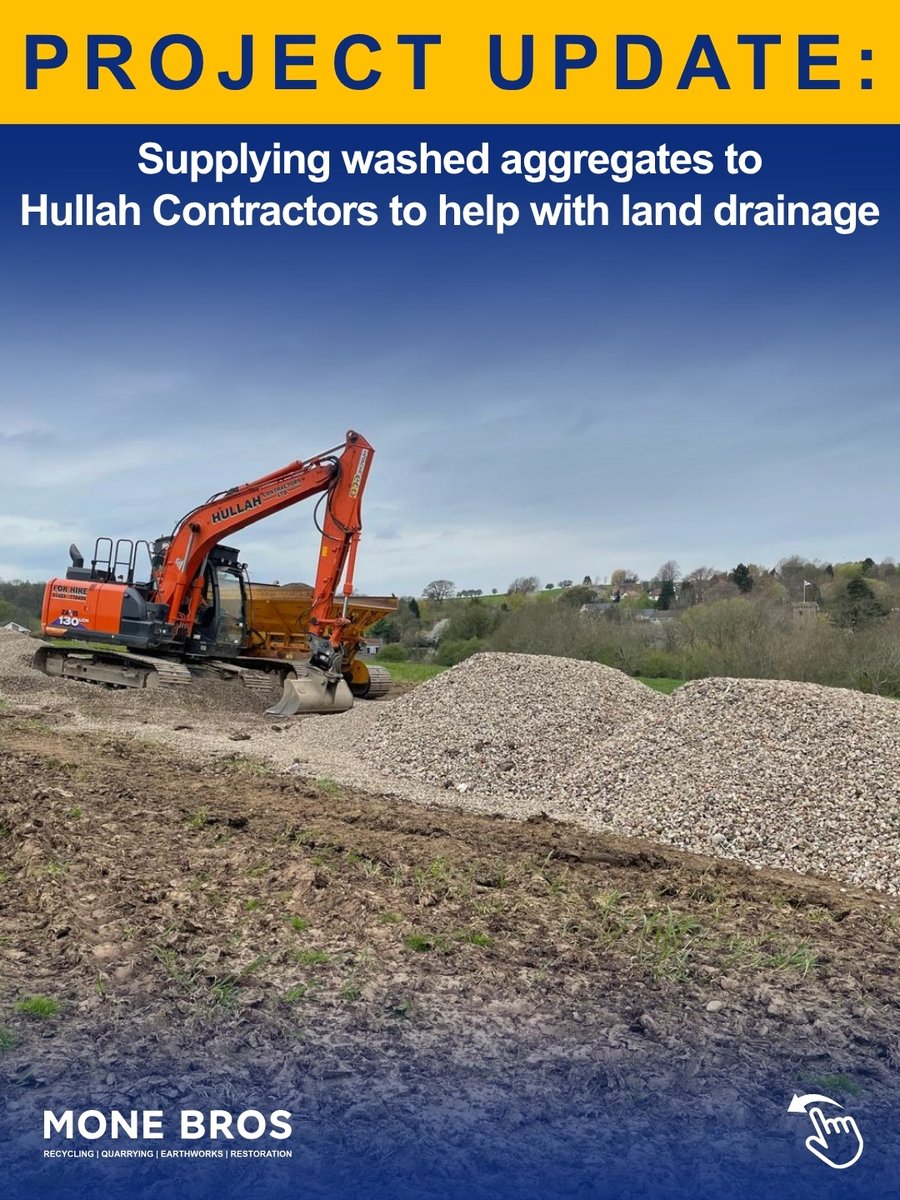 MoneBros's tweet photo. Got #land drainage issues? 
 
Don’t worry, we can help with that (just like we are doing for Hullah contractors!). We're currently supplying 500 tonnes of 40mm and 20mm washed aggregate for land drainage works. Check out the BTS.
 
📞 0113 2523636  
📧 info@monebros.co.uk https://t.co/yrHrbyN8s7
