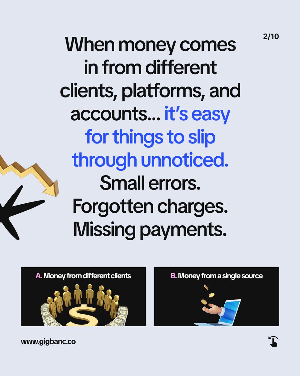 gigbanc's tweet photo. Freelancers check deadlines.
Freelancers check client messages.
Freelancers check project updates.
But many don’t check their money.
A weekly transaction review can help you catch waste, spot issues early, and stay in control of your finances.
10 minutes. Once a week. Big difference.
Do you review your transactions weekly?