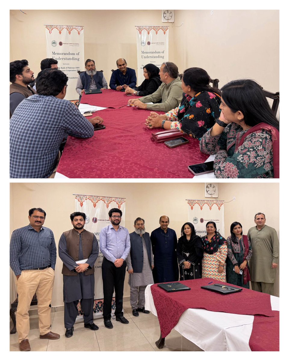 kaarvancrafts's tweet photo. A step toward stronger financial resilience for women entrepreneurs. Kaarvan Crafts Foundation &amp; the @StateBank_Pak Bahawalpur signed an MoU focused on microfinance, financial security &amp; digital banking for women-led businesses. #SBP #EmpoweringWomenNow #KaarvanCraftsFoundation https://t.co/2vkbS2uNFM