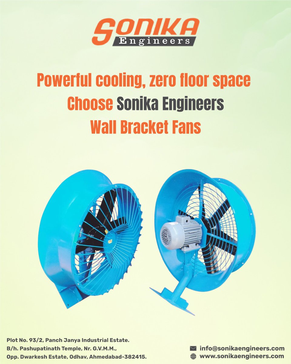 sonikaengineers's tweet photo. Powerful Cooling, Zero Floor Space – Sonika Engineers Wall Bracket Fans
Efficient cooling, zero floor space — choose Sonika Engineers Wall Bracket Fans. 
📞 Contact us : 098795 86133
#SonikaEngineers #WallBracketFan #IndustrialCooling #Airflow #Ventilation #FactoryCooling https://t.co/kesEr4UyNl