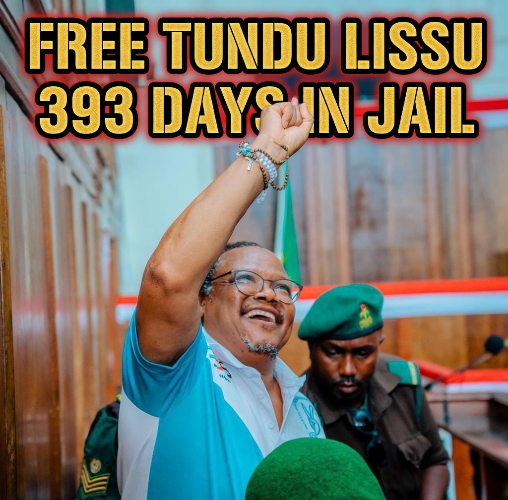 Mhe <a href="/TunduALissu/">Tundu Antiphas Lissu</a>  amefikishwa siku 393 akiwa Gerezani.
Makosa ya yake ni;
1. Kupigania mifumo mzuri ya uchaguzi
2. Kupigania haki za watanzania 
3. Kutaka mabadiliko ya kikatiba
4. Kupigania rasilimali za Nchi yake.
#FREETUNDULISSU 
#LISSUSIOMHAINI