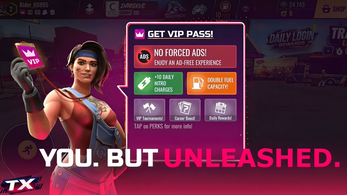 TrialXtreme's tweet photo. VIP rider. Same track. Different energy ⚡

Ride like you mean it.

🔄 More fuel → ride longer
🚀 No ads → stay in the flow
💥 Extra nitro → go bigger

VIP doesn’t change who you are.
It lets you ride at full throttle 🚀

#TrialXtreme #TXF #VIP https://t.co/Unw6c1qBVc