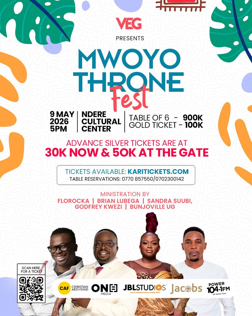 VineEntGroup's tweet photo. 🚨1 DAY TO GO!🚨

This Saturday, be a part of the ultimate worship experience at #MwoyoThroneFest at Ndere Cultural Centre featuring @florocka🇳🇬 and Uganda’s own @Sandra_Suubi, @brianlubegaug, @godfreykwezi256 and @BunjoVilleUg. 🔥🙌🏾

🎟️Silver 30K | Gold 100K via @KariTickets here 👉🏾 https://t.co/DpNmgeQufP 
 
For table reservations, call 0770857550 or 0702300142. 
 
#KingdomCome