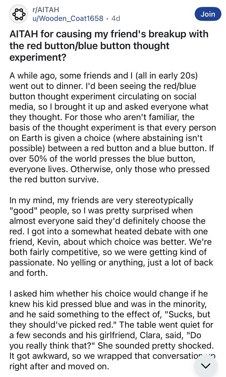 Red Button Blue Button Problem AITAH for causing my friend’s breakup with the red button/blue button ...