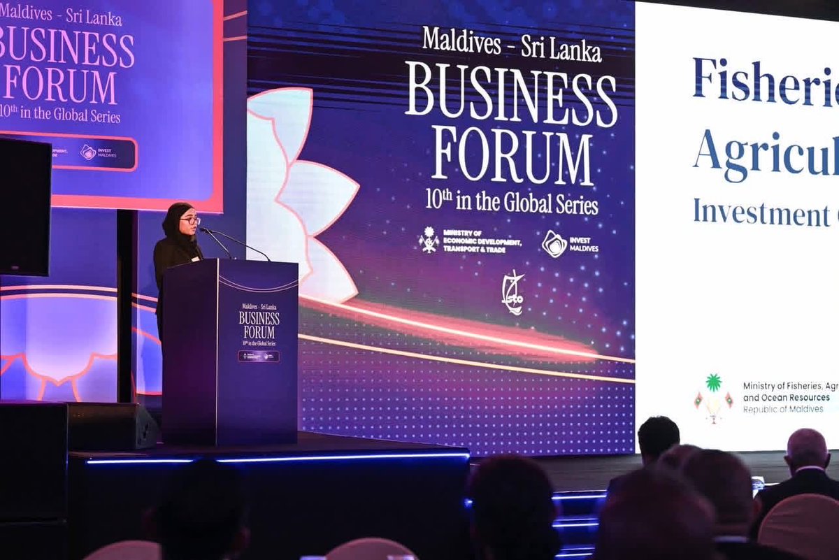 CPRMaldives's tweet photo. Congratulations to MCPR Vice President Ms. Aishath Raukas on leading the fisheries investment session of the Ministry of Fisheries, Agriculture &amp; Ocean Resources. Our VP highlighted opportunities to strengthen supply chains and promote sustainability the economic sector. https://t.co/ducwFAeBkv