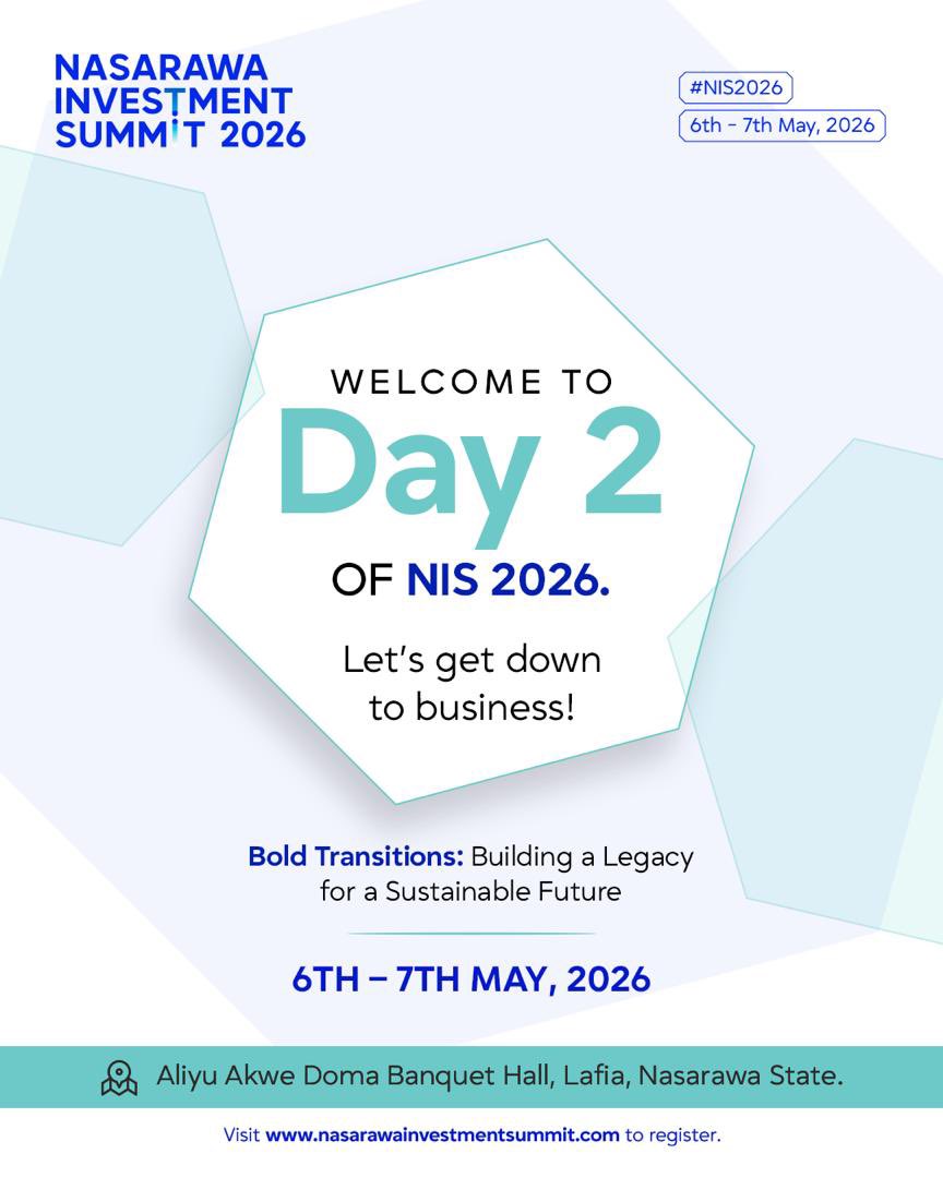 NasarawaInvest's tweet photo. Welcome to Day 2 of #NIS2026.

Are you ready?

#NIS2026 #BoldTransitions #NasInvest #InvestNasarawa https://t.co/AQy4YryxSl