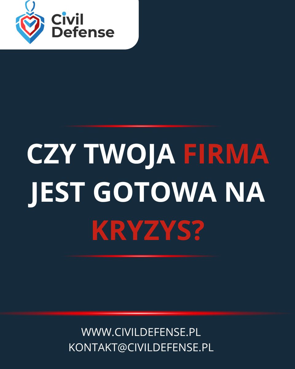 CivilDefense_PL's tweet photo. Czy Twoja firma jest gotowa na kryzys?
Wiele organizacji ma dokumenty, ale:
-pracownicy nie znają procedur
-komunikacja kryzysowa nie została sprawdzona
-zespoły nie wiedzą, jak reagować
A to właśnie przygotowanie ludzi decyduje czy firma poradzi sobie w sytuacji zagrożenia. https://t.co/M1P0HPx5NN