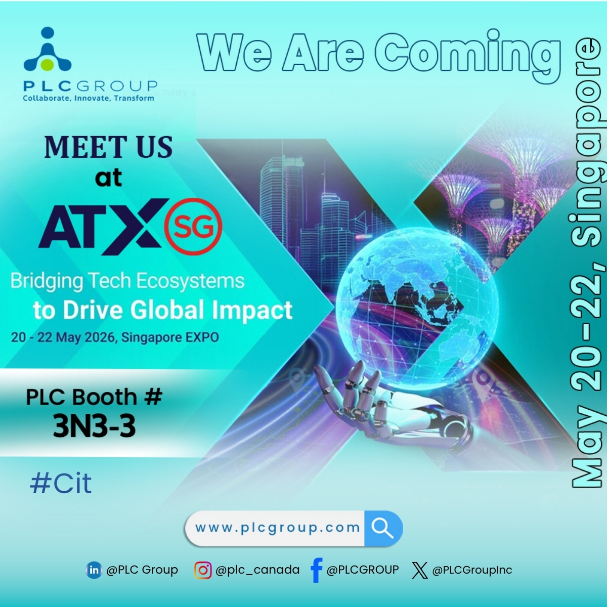 PLCGroupInc's tweet photo. Join us at @AsiaTechxSG  2026! 
Visit Booth 3N3-3  #OntarioPavilion from May 20-22 at Singapore Expo! 
Learn how AI-powered intelligence can boost cost efficiency and facility performance.

#PLCGroup #ATxSG  #AxIn #DataCenterCooling #SaaS #FacilityManagement https://t.co/yLmZSO8ihh