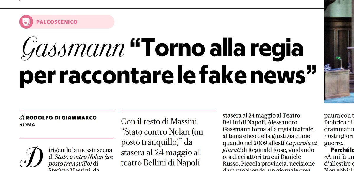 Oggi Repubblica presenta il nuovo progetto da regista teatrale di Gassmann, e questa volta pare proprio che sia l'autobiografia definitiva del figlio del fu Vittorio (sempre sia lodato, Vittorio ovviamente). 🙈

#RassegneStampaDalRincoglionitico