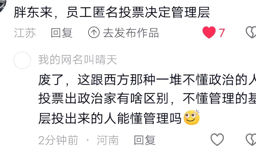 这些人被奴化太久了，早已习惯用权威思维看待一切，无法理解民主管理和集体决策的力量。他们把质疑投票当作理所当然，却忘了真正的无知是对自由的麻木。