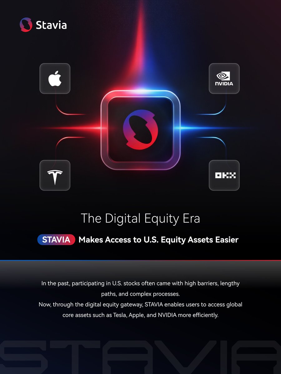 STAVIAGlobal's tweet photo. STAVIA makes access to U.S. equity assets easier and brings global core assets closer to users. 🚀

#STAVIA #DigitalEquities #USEquities #GlobalAssets #Tesla #Apple #NVIDIA #AssetConnectivity #FutureFinance https://t.co/tupgUtLXyf