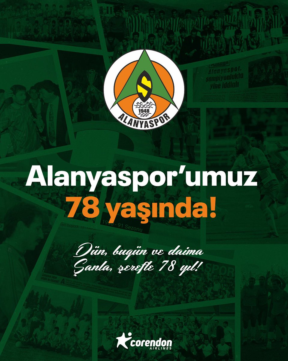 Alanyaspor's tweet photo. Alanyaspor’umuzun kuruluşunun 78. yıl dönümü kutlu olsun! 💚🧡

#CorendonAlanyaspor https://t.co/zoWUYg7pk5