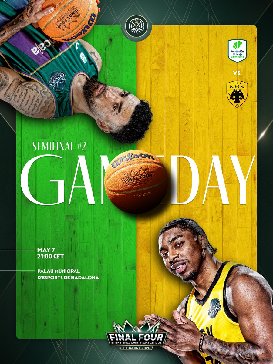 BasketballCL's tweet photo. ⚔️ The defending champions meet the team of the season so far in a gargantuan (re)match up between Unicaja and AEK BC - who is moving on to the Final one year later? 
 
#BasketballCL https://t.co/hnZJa4BOwz