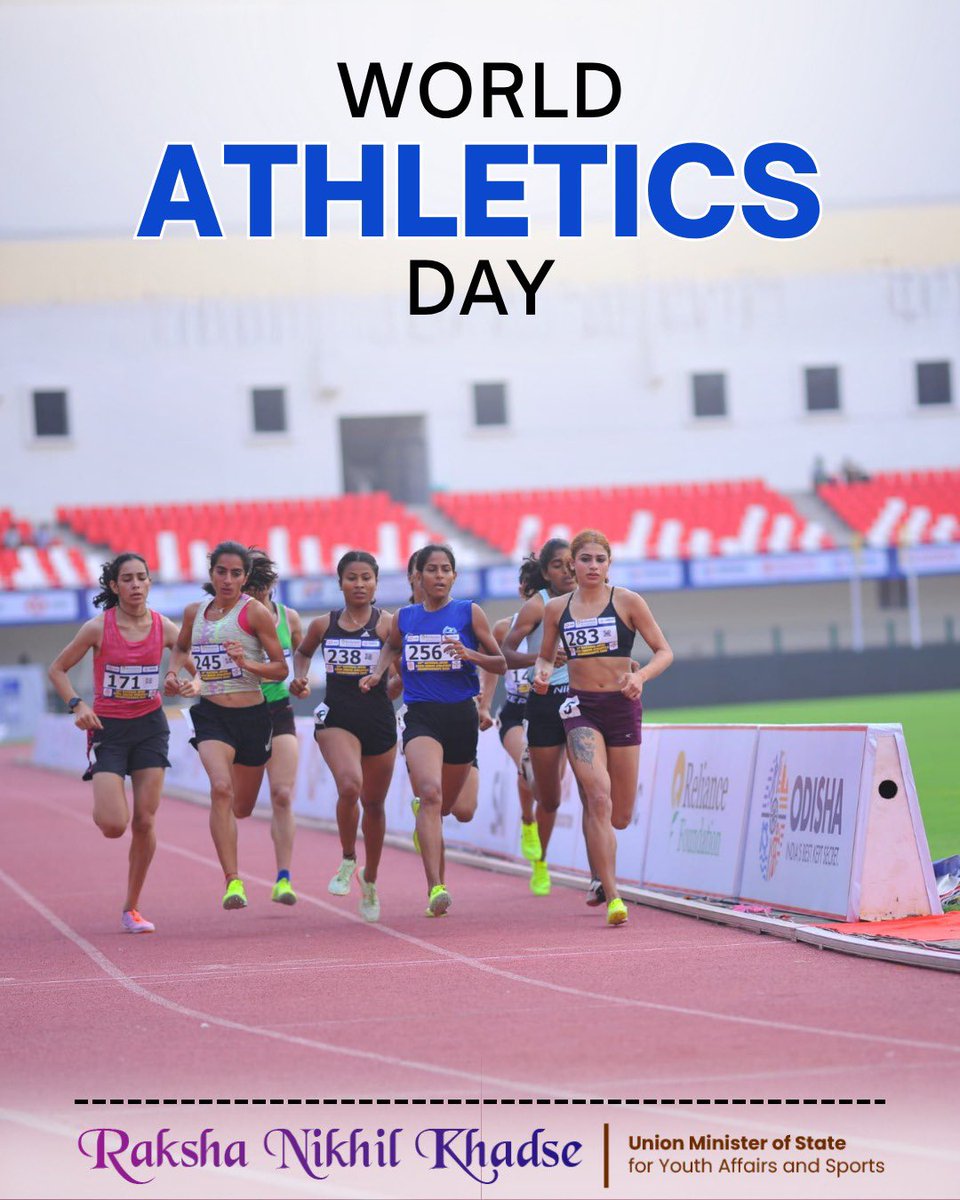 khadseraksha's tweet photo. Speed, strength and the spirit of perseverance! 

On #WorldAthleticsDay, we celebrate the power of sports to transform lives and unite nations. 
From local tracks to global podiums, every stride brings us closer to a fitter and more resilient future.
Let us continue to support our athletes as they push boundaries and redefine excellence.

#Athletics #ViksitBharat