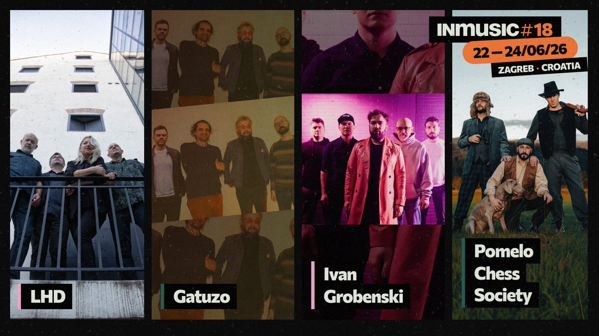 INmusicfestival's tweet photo. 🎵 LHD, Gatuzo, Ivan Grobenski and Pomelo Chess Society are coming to the INmusic Festival’s 20th edition. 💫
🎟️ Get your ticket awaits at the INmusic webshop: https://t.co/Qlk5j6Pesc 
#INmusicfestival #INmusic20 #LoveZagreb #VisitZagreb #CroatiaFullofLife https://t.co/MsSHmfyEQn