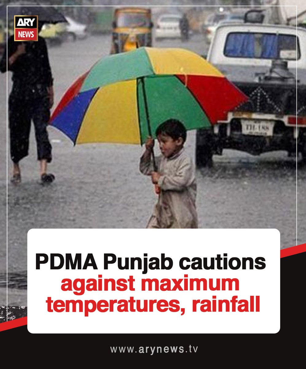 ARYNEWSOFFICIAL's tweet photo. PDMA Punjab cautions against maximum temperatures, rainfall

Read More: https://t.co/GKUqto4SEW

#ARYNews https://t.co/nSyFj12gj6