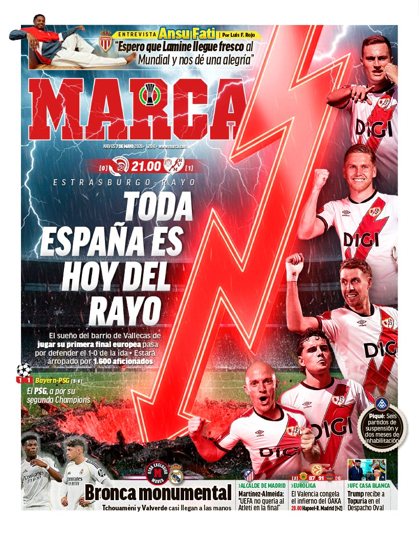 It's great that Rayo are finally the cover of Marca but it also symbolises the problem with lots of Spanish media.

The Rayo story has been incredible all season long but it only becomes a headline when everyone else is knocked out and Spain's hopes of a fifth place in the