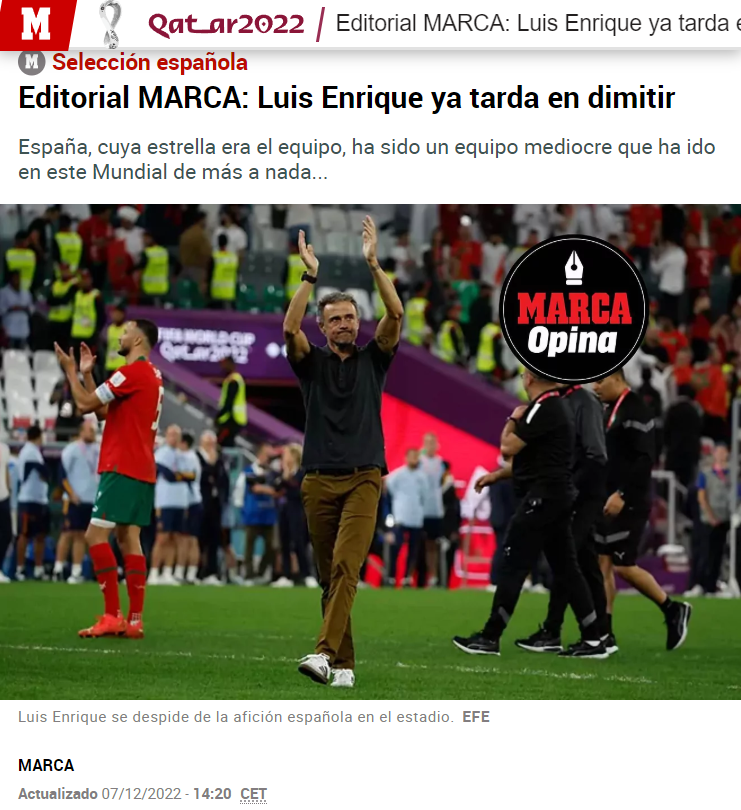 Ahora al diario MARCA le gusta Luis Enrique cuando en su día eran los primeros en quererlo fuera.