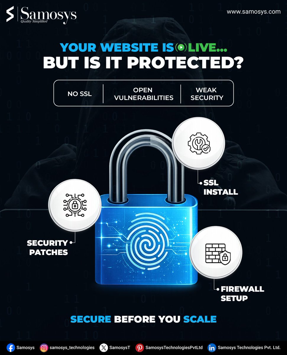 SamosysT's tweet photo. Secure your website before scaling your traffic.  Strong security builds trust, performance, and growth.  
.
DM “Samosys” to secure your website. https://t.co/l9N2KHbDgy
