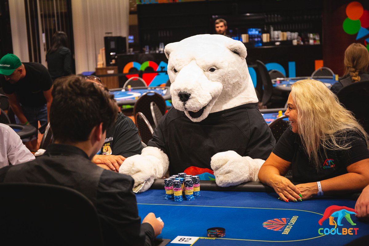 CoolbetOpen's tweet photo. POV: you sat down for a serious poker session…
and got bluffed by the mascot 🐾 🐻‍❄️ 

#CoolbetOpen #PokerFestival #Coolbet #Bratislava https://t.co/HARQ0s0Swv