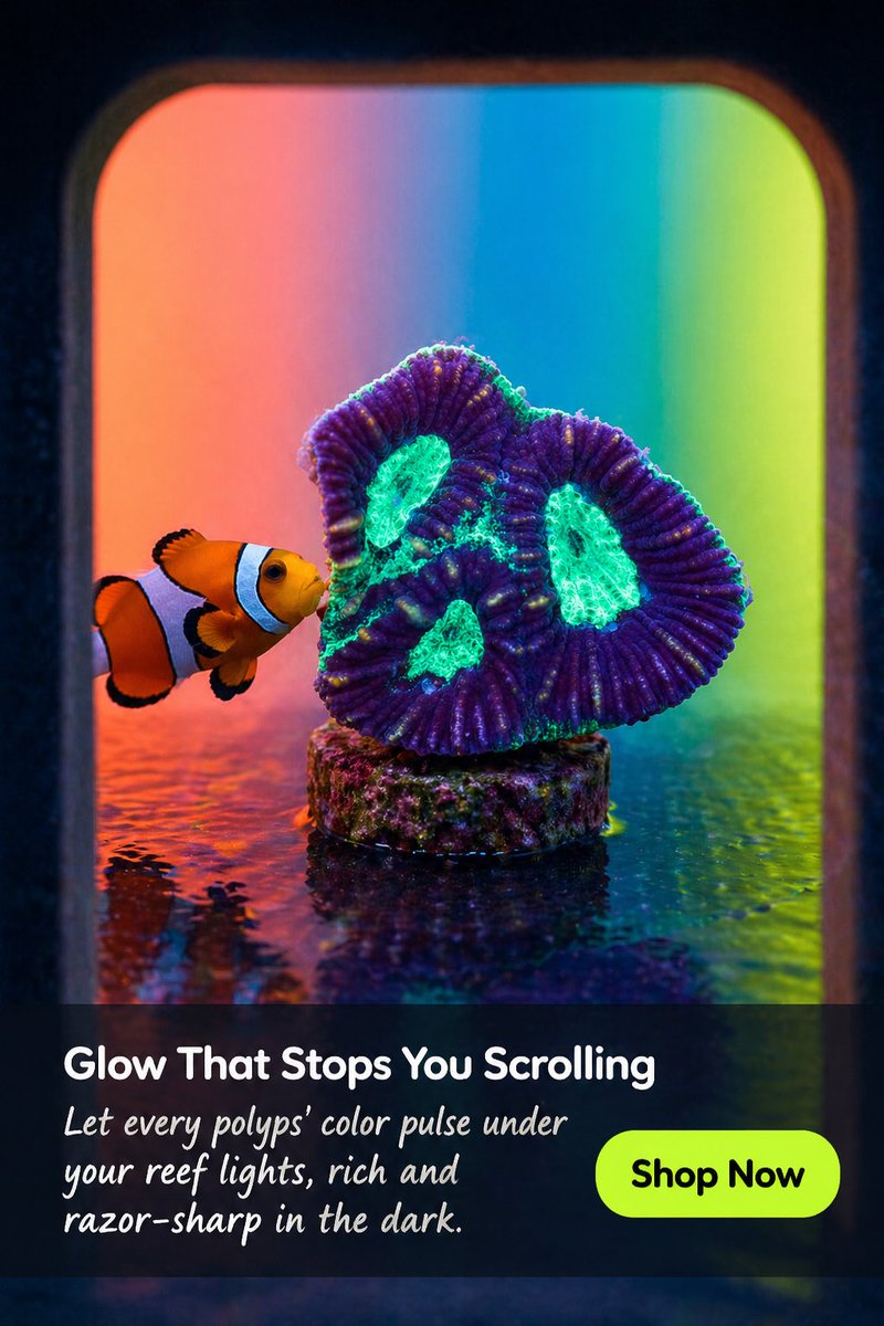 Favia Coral F70 just dropped! Y-patterned polyps that glow under blue light—add bold texture and wild color to your reef. Plug it in and watch the show. Limited run—snag yours before they’re gone! 🌊🪸✨🔥 saltcritters.com/products/favia…