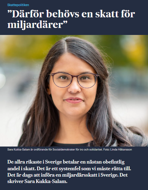 Förra året betalade Daniel Ek, medgrundare till Spotify 252 miljoner kronor bara i personlig inkomstskatt. Det är budgeten för en mindre kommun.

Att rika betalar "en nästan obefintlig andel i skatt" är ett helt verklighetsfrånvänt påstående.