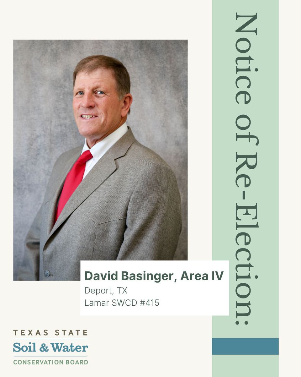 TSSWCB's tweet photo. The Texas State Soil and Water Conservation Board is proud to announce the re-elections of David Basinger and Joe Freeman. 

Joe Freeman from Llano represents Area 2 and the Llano County SWCD #233. 
David Basinger from Deport represents Area 4 and the Lamar SWCD #415. https://t.co/UJlfsj3h8P
