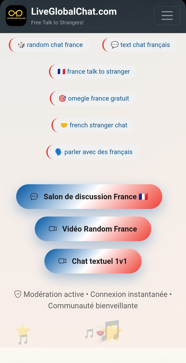 LiveGlobalChat's tweet photo. France is online tonight 🇫🇷
Looking for an Omegle alternative?
LiveGlobalChat brings random video & text chat back — simple, free, and no sign-up needed.
#France #omegle #RandomChat #ometv #monkeyapp https://t.co/EnvK27uOde