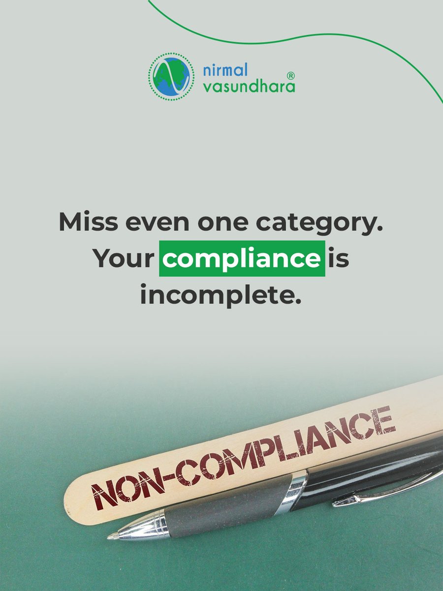 nirvasu's tweet photo. Not sure which EPR categories apply to your business?

Example: Electronics company needs E-Waste + Plastic + Battery EPR.

Miss one category = incomplete compliance.

Nirmal Vasundhara maps all your EPR obligations.

#EPRCompliance #NirmalVasundhara https://t.co/gEBN8EDpjI