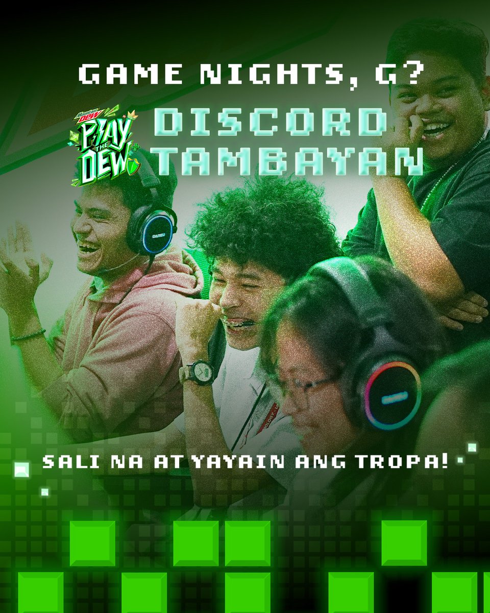 MountainDewPH's tweet photo. Game nights are more fun pag kasama ang tropa 😉⚡️ 

Invited kayong makitambay at makilaro sa #PlayTheDew Discord Tambayan. Meet new Dewds, earn XP, get a chance to win gaming prizes, and enjoy the games we prepared for you! 

G? Kita-kits sa Discord! https://t.co/MBpaEyBdKW https://t.co/uRT1Yen82c